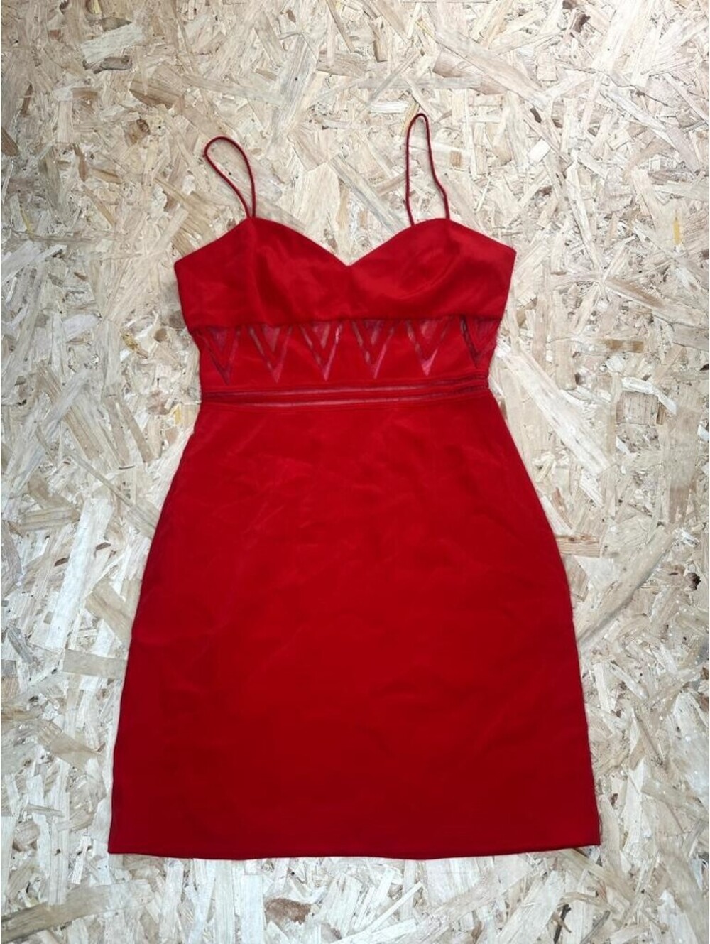 Niteline Della Roufogali Red Cocktail Dress Size 10 Spaghetti Strap Mesh Cutout